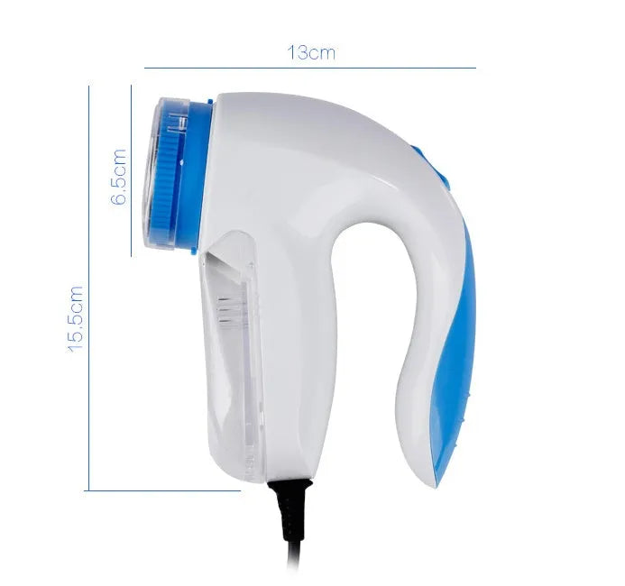 Blue electric fabric hair ball trimmer with straight-in clothes design for fleece and wool, compact size 100x70x70mm, Europe plug