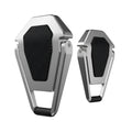 Two black and silver zinc alloy metal foldable tablet computer cooling brackets on a desk, 4.8cm size