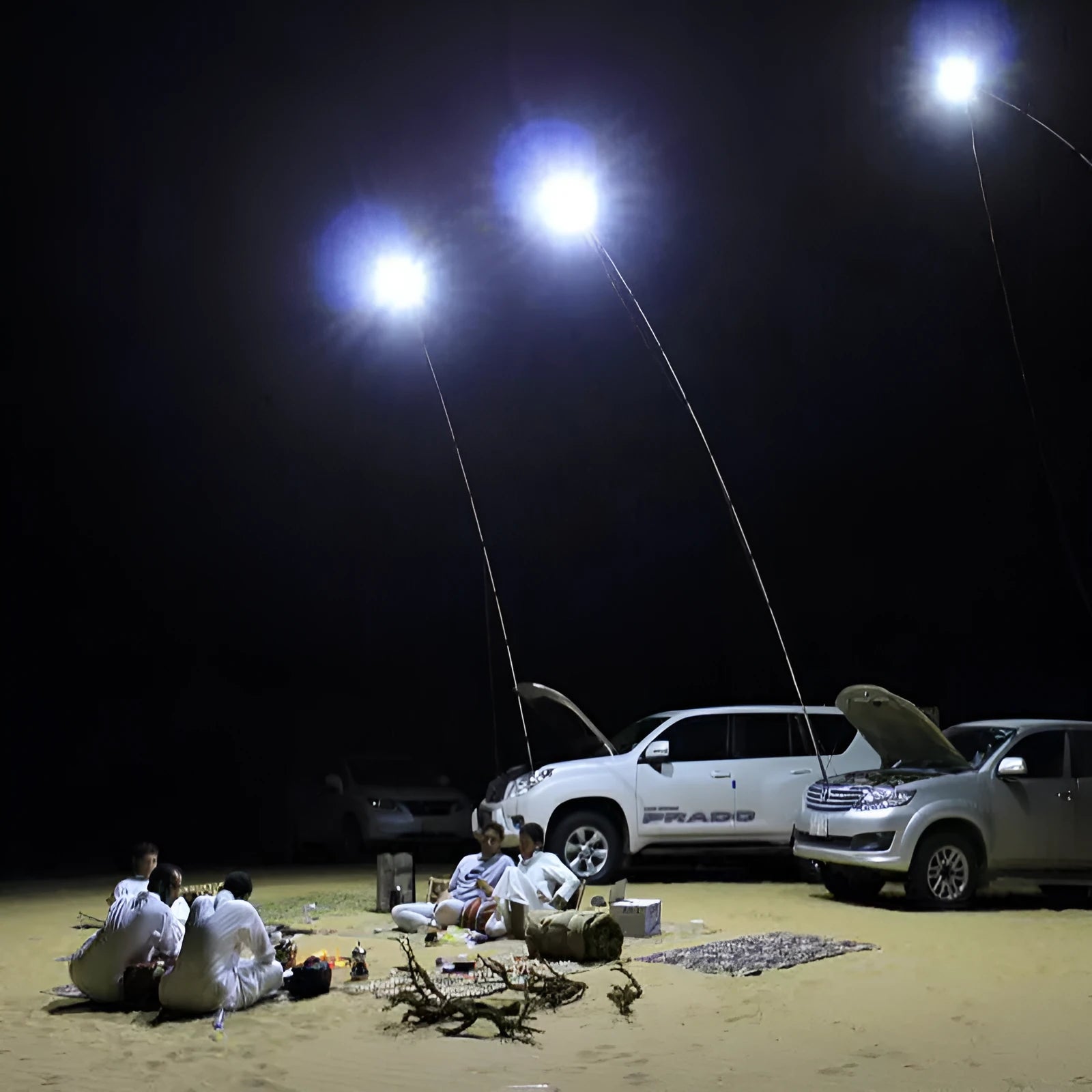 White LED fishing rod light with remote control on telescopic pole for night fishing and outdoor lighting