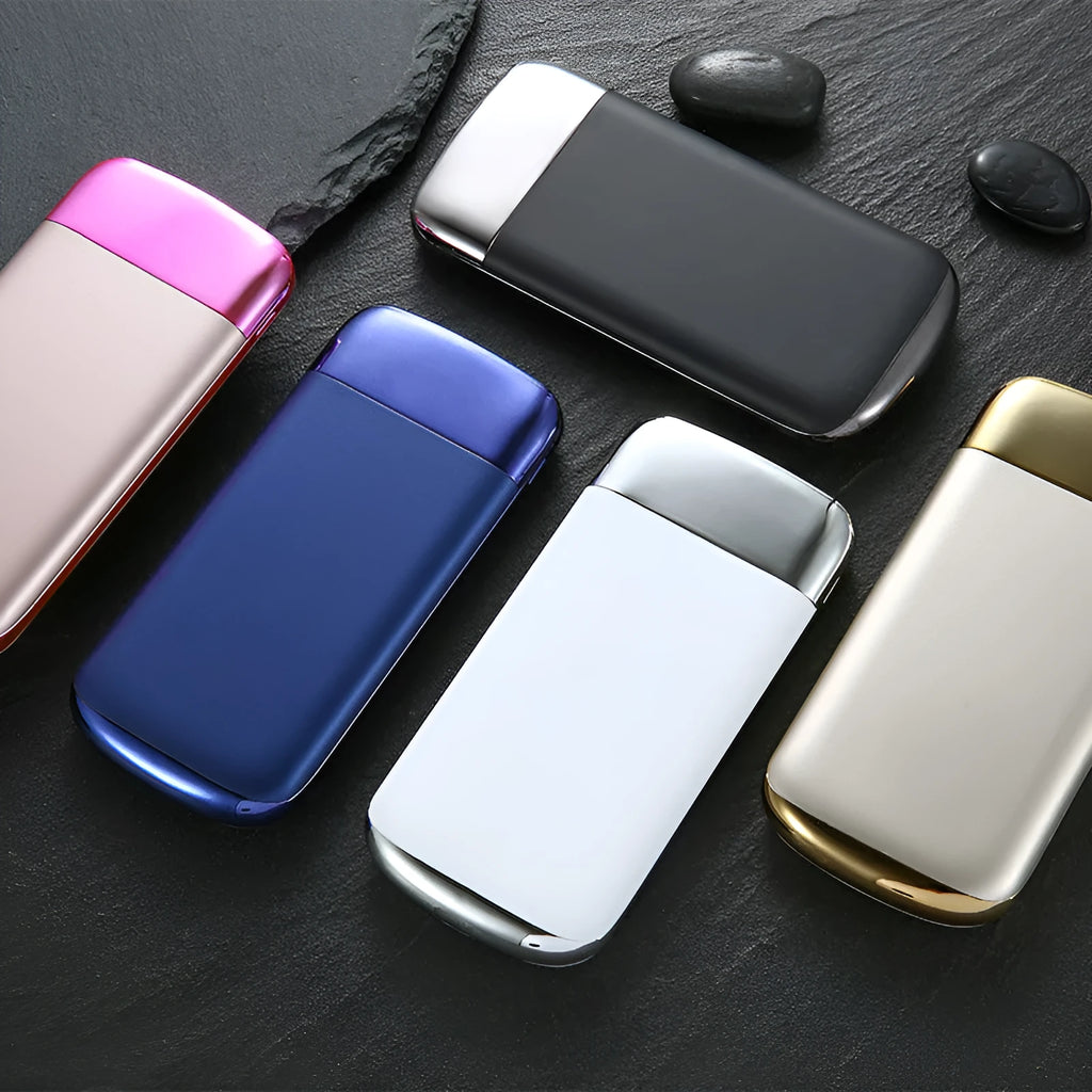 Black portable power bank with LCD display showing battery percentage and two USB ports