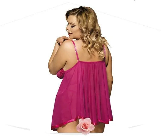 Women's purple polyester sleepdress with lace detailing and mesh panels in sling dress style