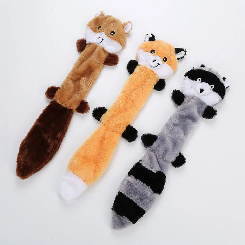 Brown plush dog toy with squeaker, 46cm long, for interactive pet play