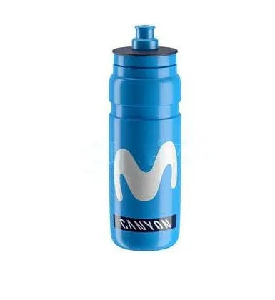Plastic cycling water bottle with push-type cap in Ineos and Movistar colours, 550ml and 750ml sizes