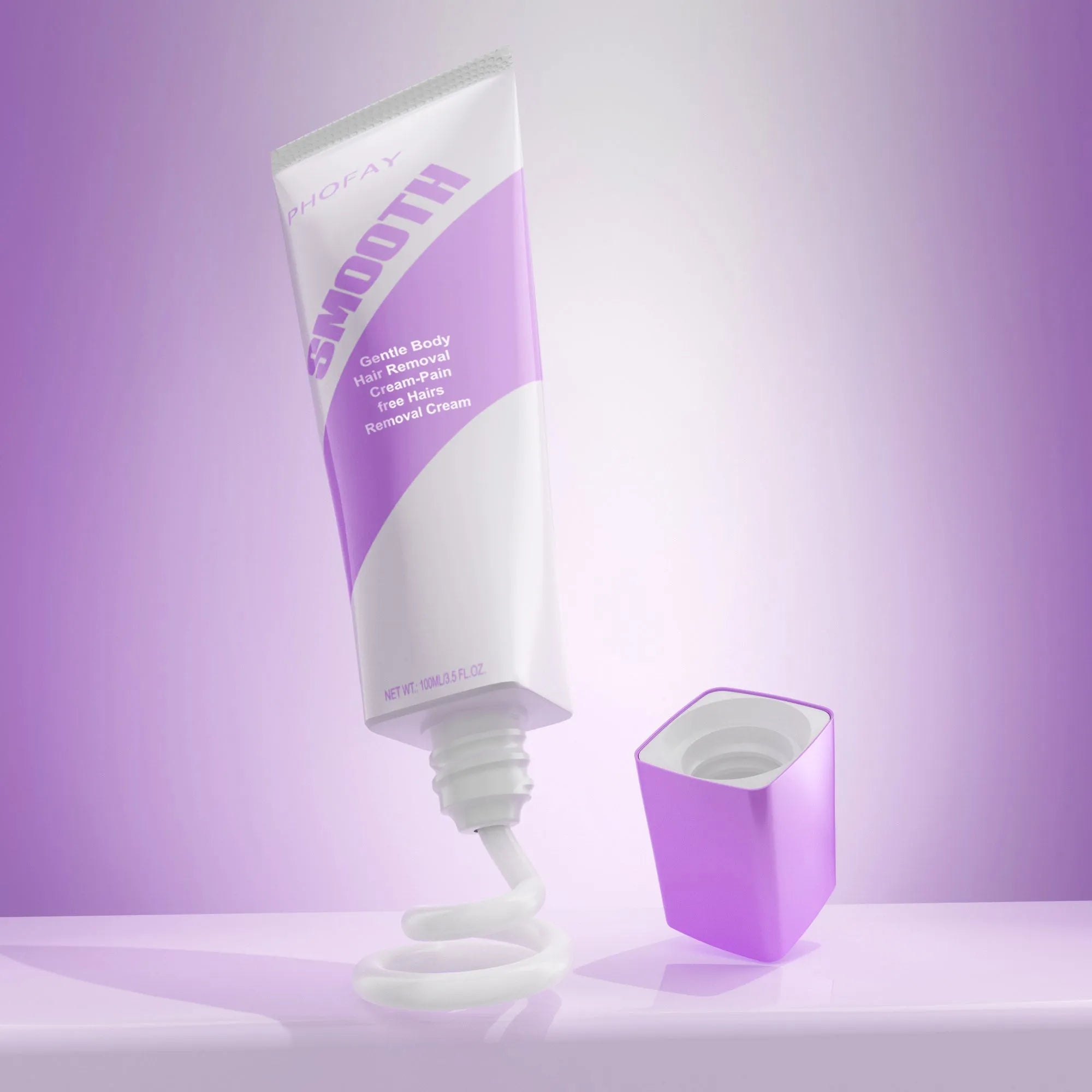 PHOFAY pain-free hair removal cream tube with included applicator scraper tool on white background
