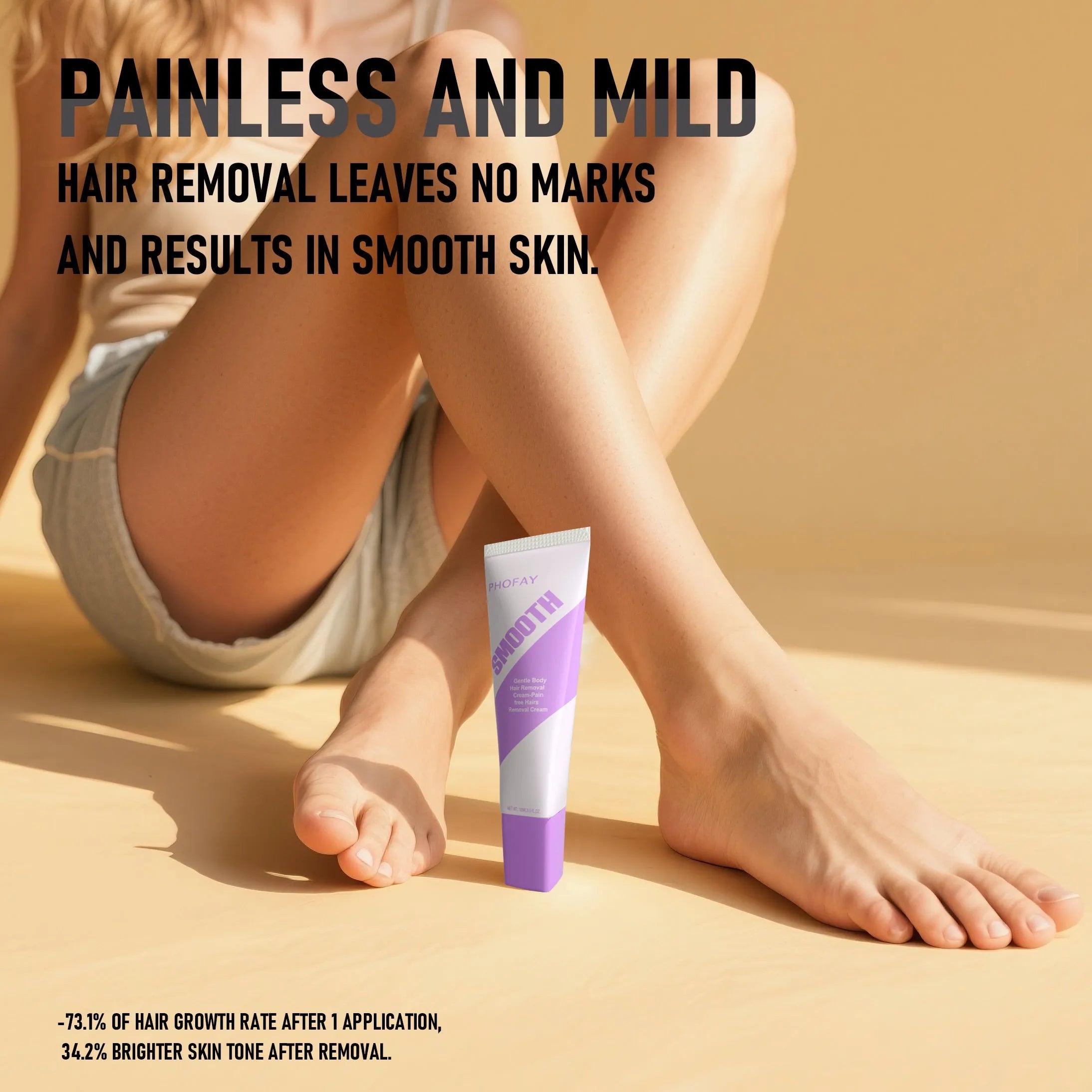 PHOFAY pain-free hair removal cream tube with included applicator scraper tool on white background