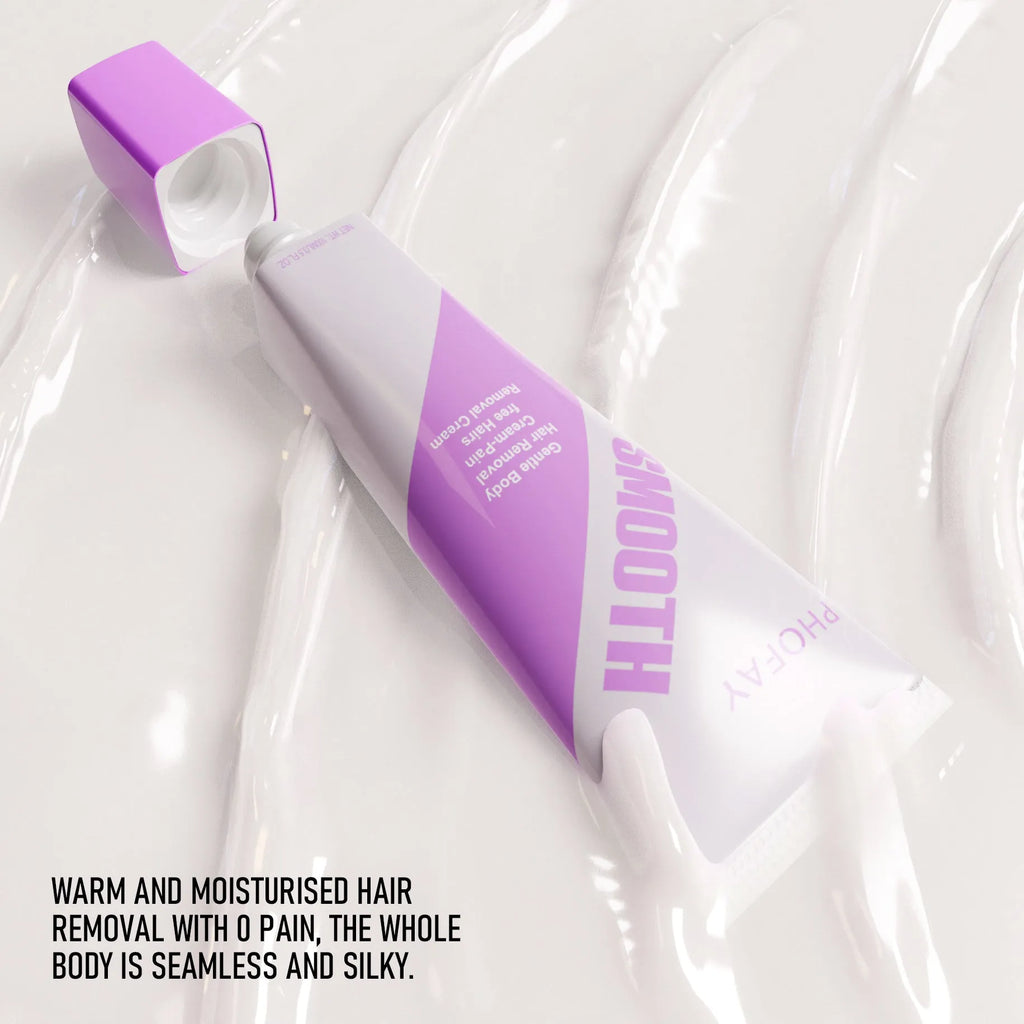 PHOFAY pain-free hair removal cream tube with included applicator scraper tool on white background