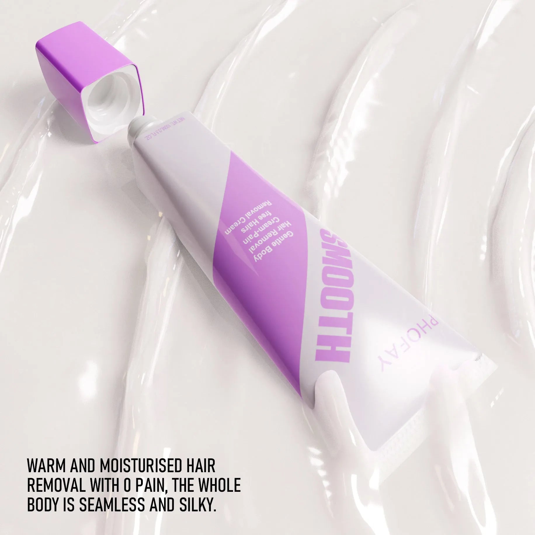 PHOFAY pain-free hair removal cream tube with included applicator scraper tool on white background