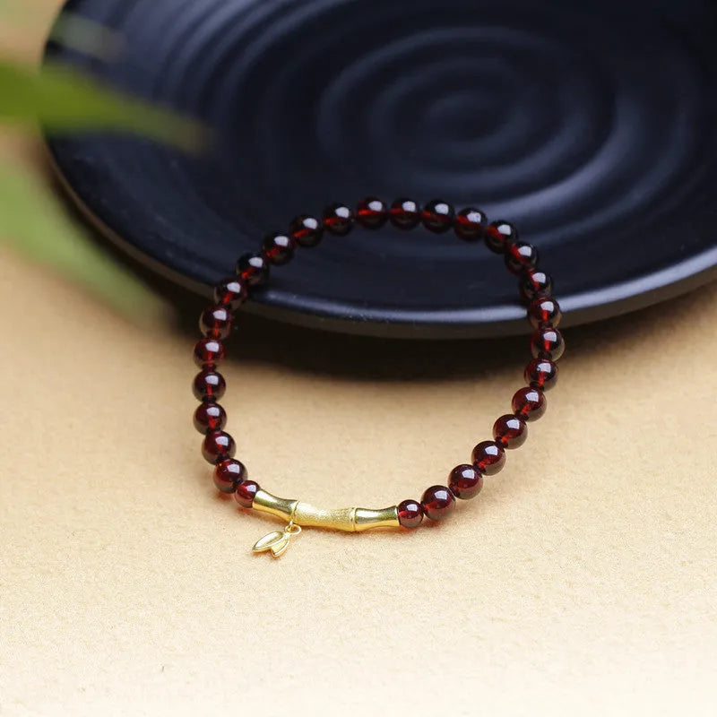 6mm garnet bamboo joint bracelet with manual processing in copper or silver finish