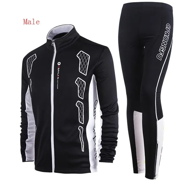 Long-sleeved polyester cycling suit for men and women in black or yellow, with jersey and trousers, sizes M to XXL