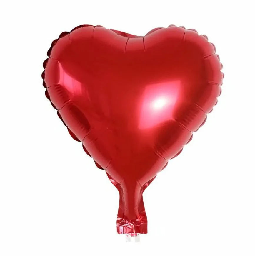 Set of five shiny metallic peach heart-shaped aluminium foil balloons in assorted colours, each measuring 5 inches.