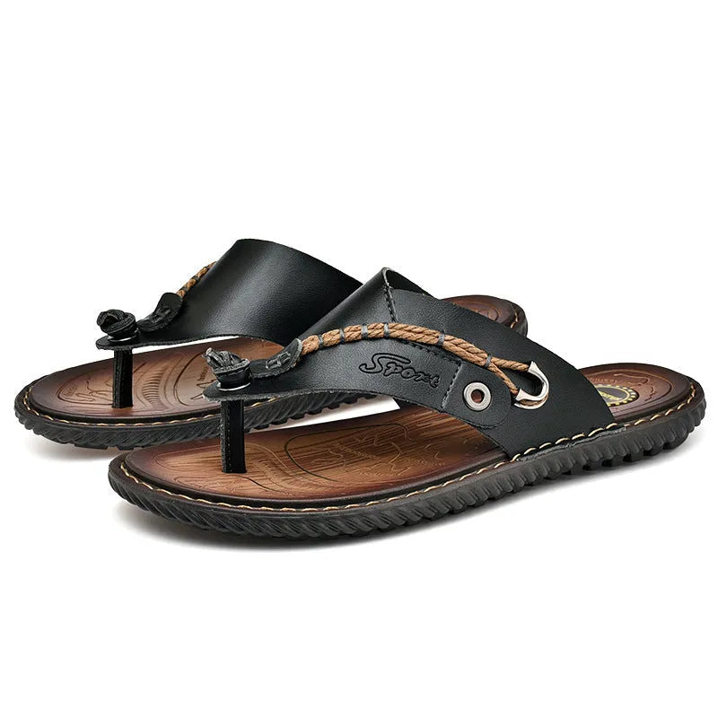 Men's casual non-slip slippers in PU leather, shown in light brown colour.