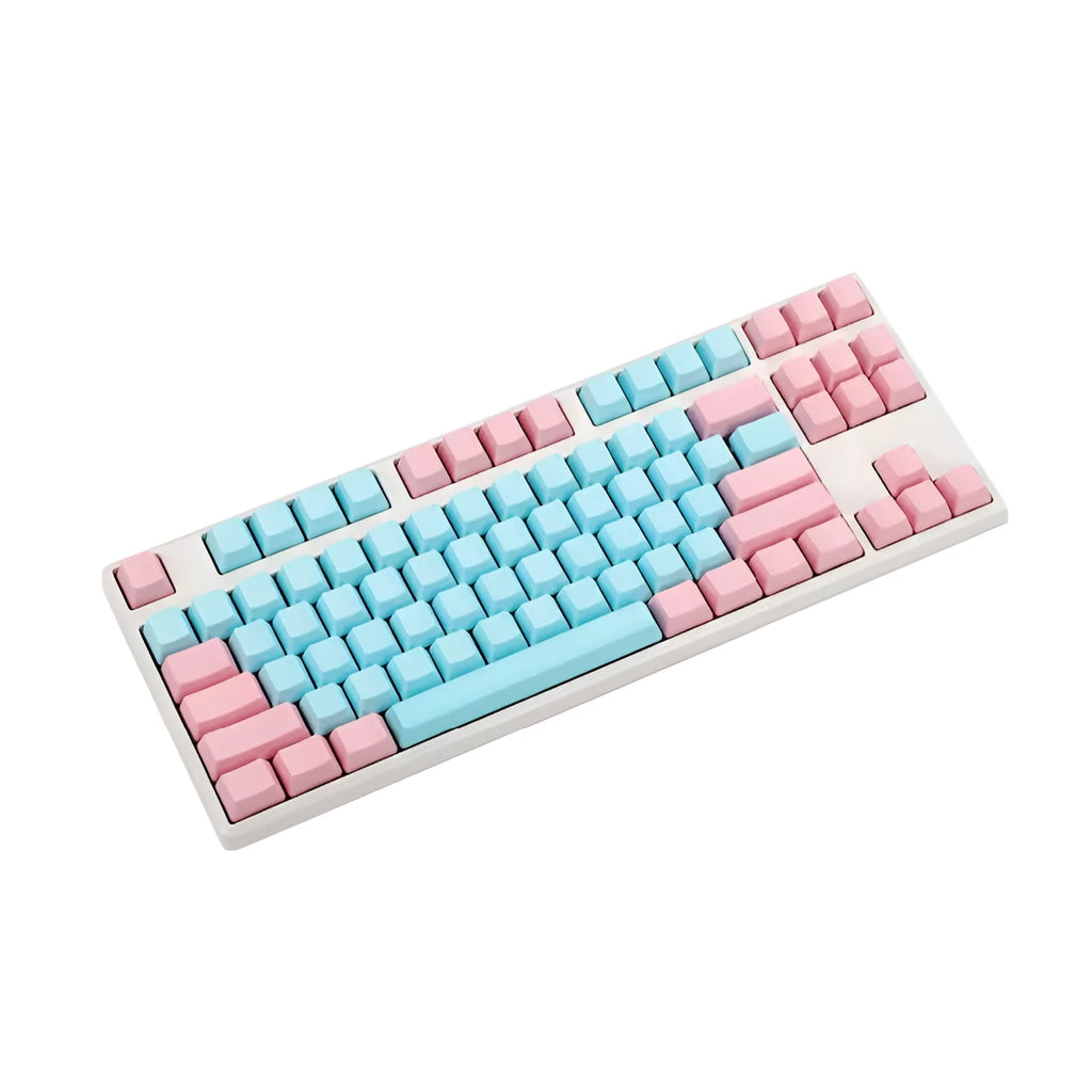Pink opaque PBT keycaps with side-print engraving for mechanical keyboards