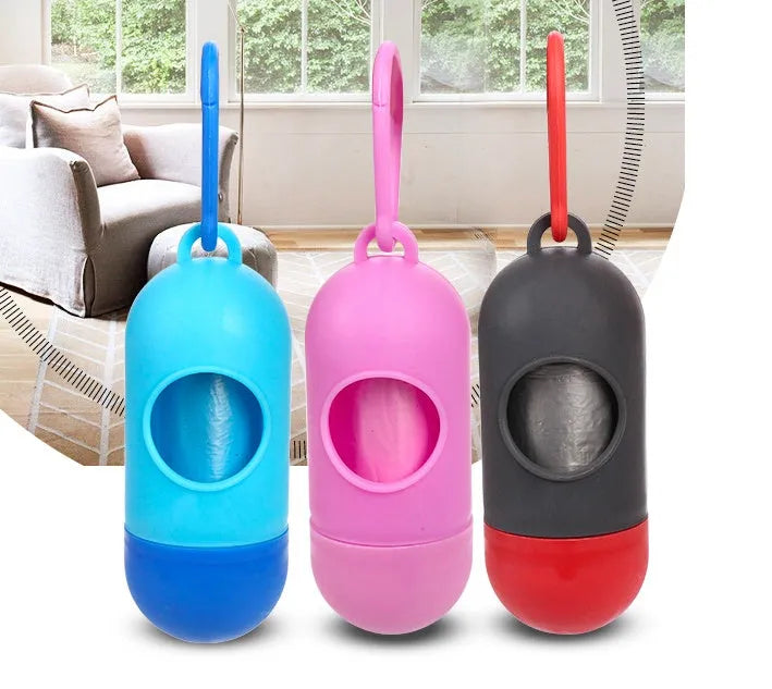 Roll of plastic dog poop bags in assorted colours, size 22.5 by 30 centimetres.