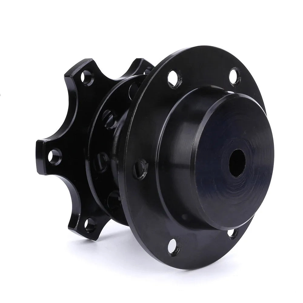 Car steering wheel quick release adapter device in black, red, blue, silver, and gold colour options.