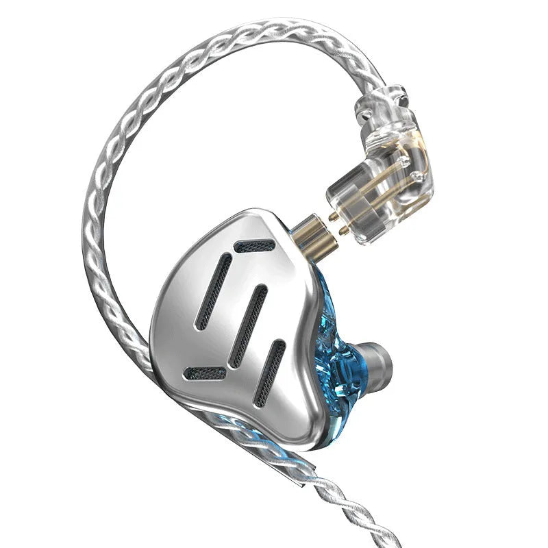 KZ ZAX black and silver blue in-ear headphones with 3.5mm L-bend plug and optional microphone.