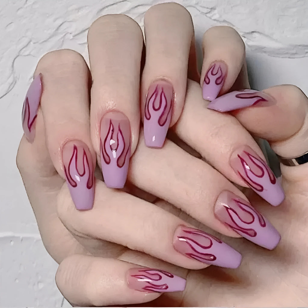 24-piece set of pre-finished plastic false nails in blue, purple, pink, and blue plus pink colours
