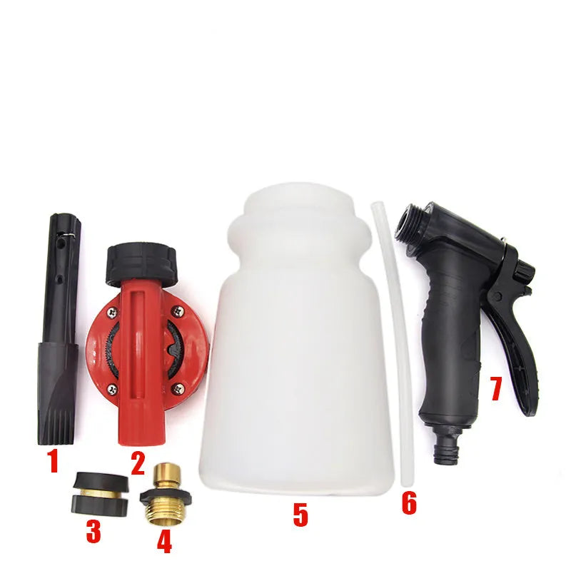 Foam pot high pressure water gun for garden use with adjustable pressure control