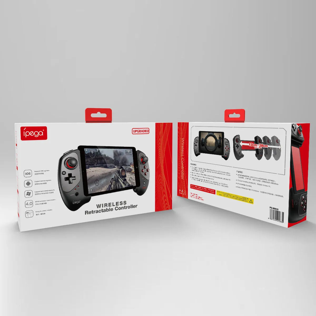 Red telescopic Bluetooth gamepad controller for Android iOS and PC gaming