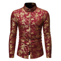 Men's casual cardigan-style shirt with a metal bronzing printed lapel, available in multiple colours.