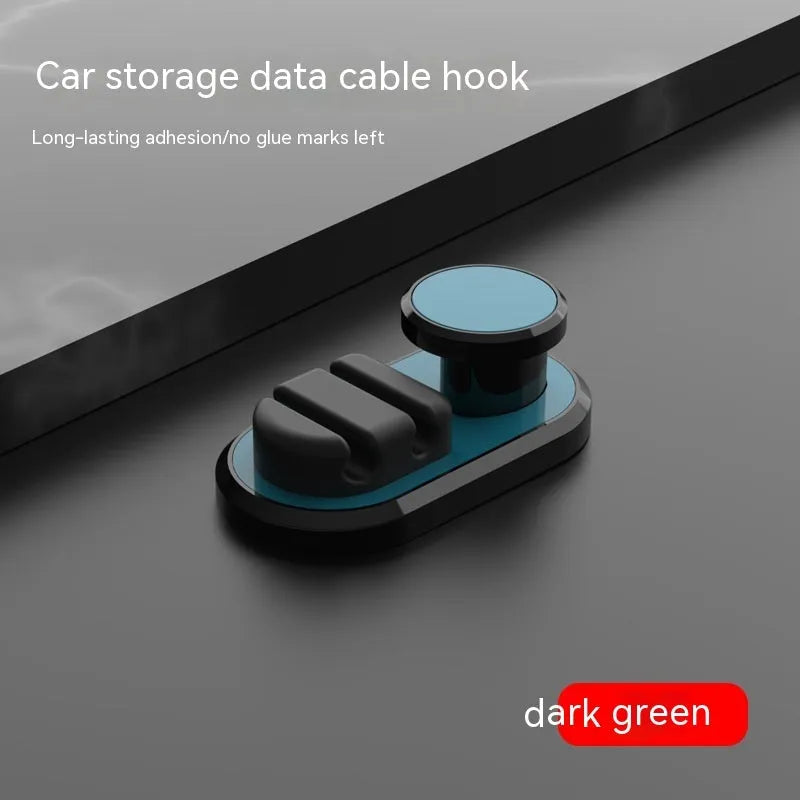 ABS silicone car storage hook for data cable organisation in dark green colour