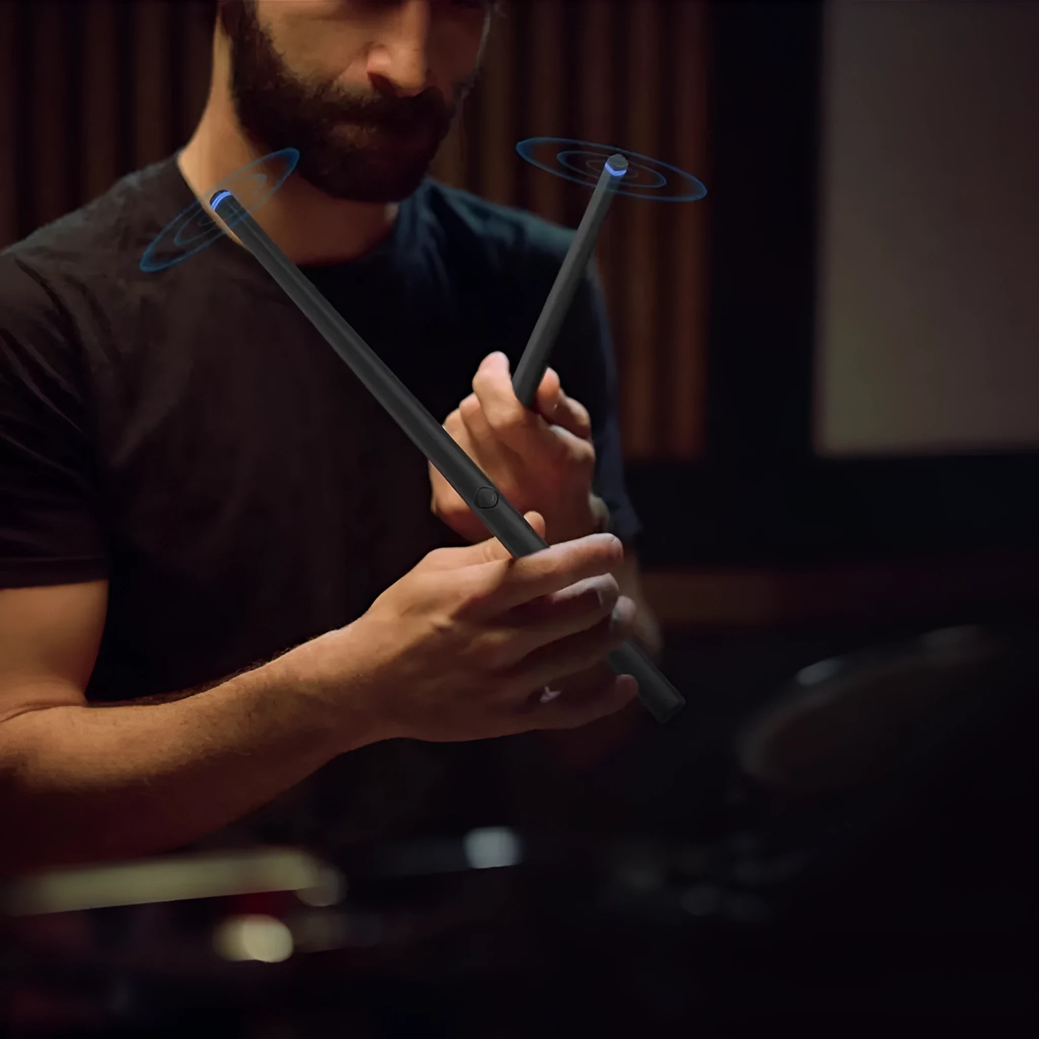 Black somatosensory air drum kit virtual reality entertainment system with wireless technology