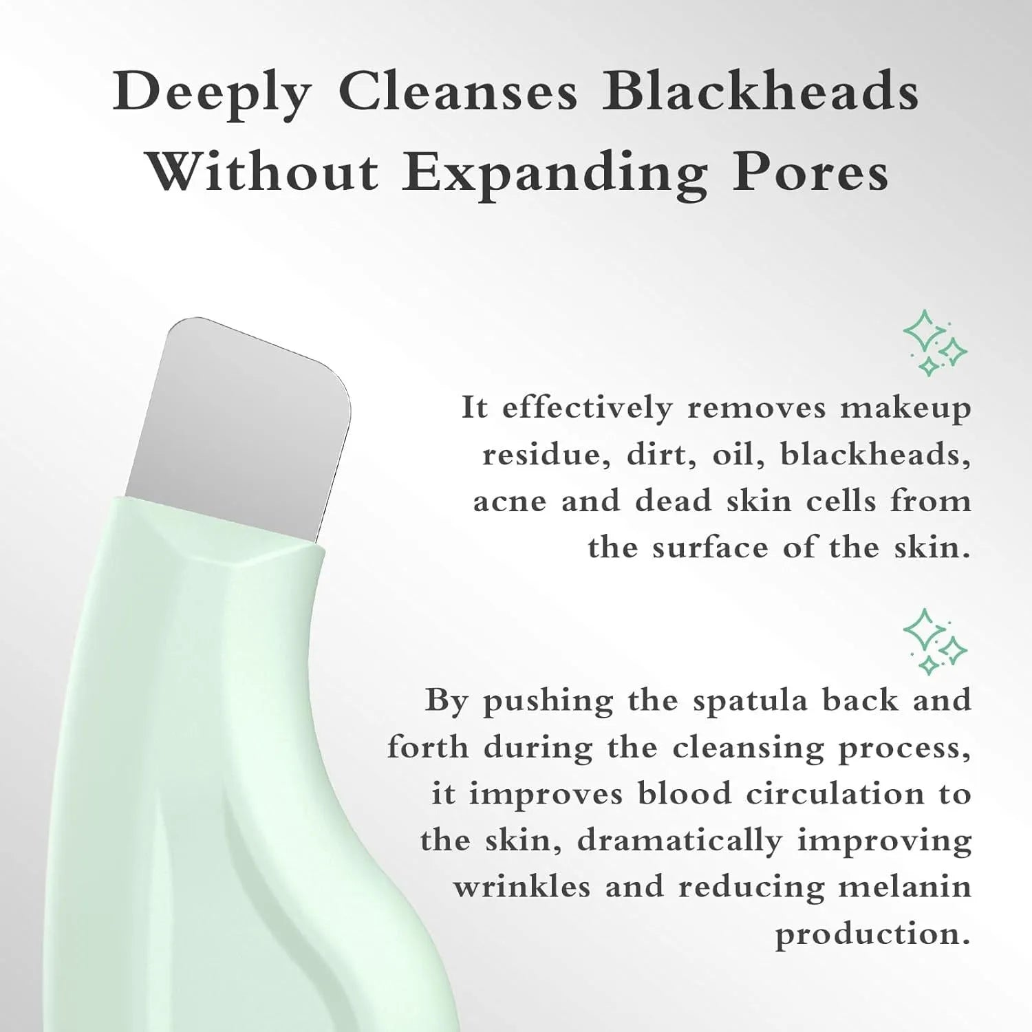 Stainless steel face spatula blackhead remover tool with a non-slip handle.