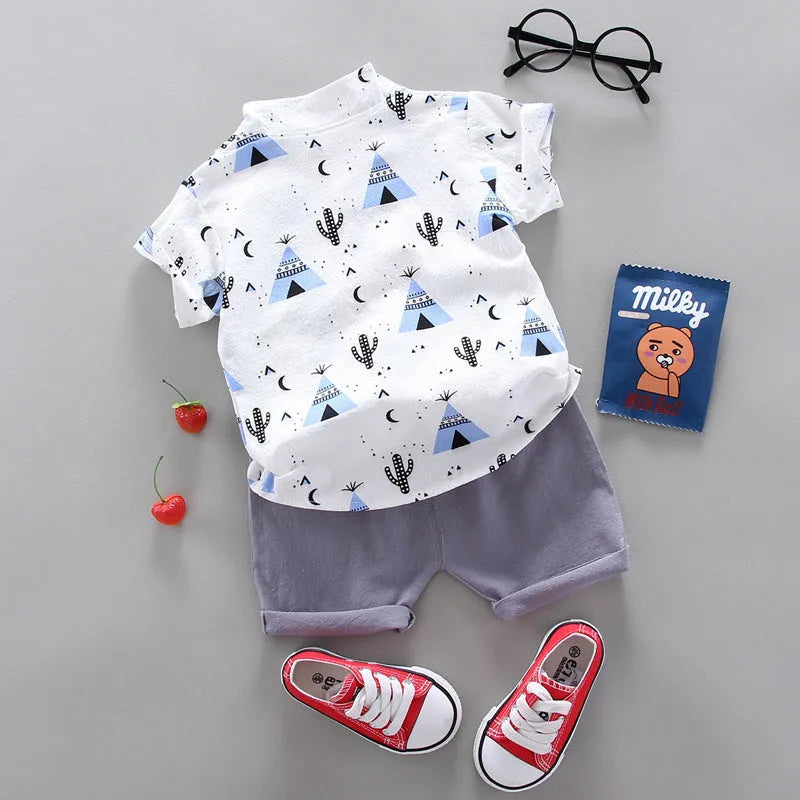 Children's summer sports suit two-piece set Korean style short sleeve for boys girls Light Blue Pink Yellow sizes 80-110cm