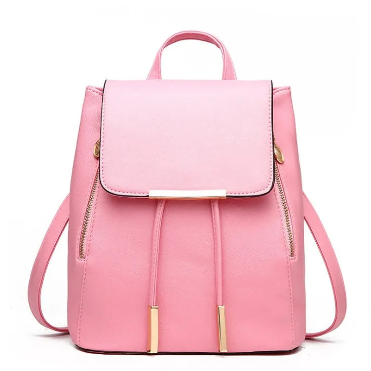 Women's PU leather bucket backpack in black with matte finish, soft handle and sewing thread detail