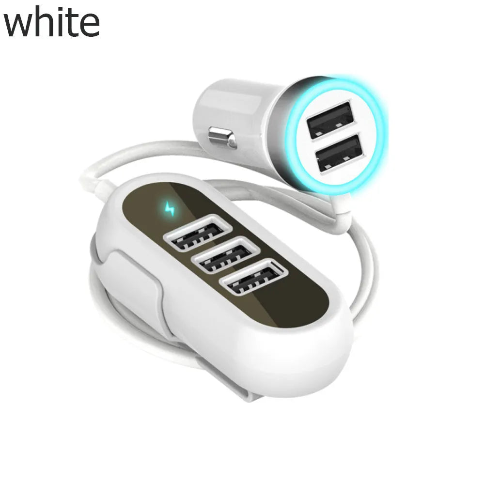 Black and white car rear seat charger with 6.8A USB output, 12-24V input and ABS PC housing