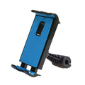 Black car headrest bracket holding tablet with 360-degree rotation mechanism