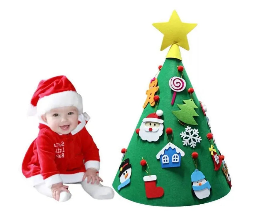 Felt Christmas tree three-dimensional pendant DIY craft kit with felt balls and cone tree shape, 50x60cm, on a white background.