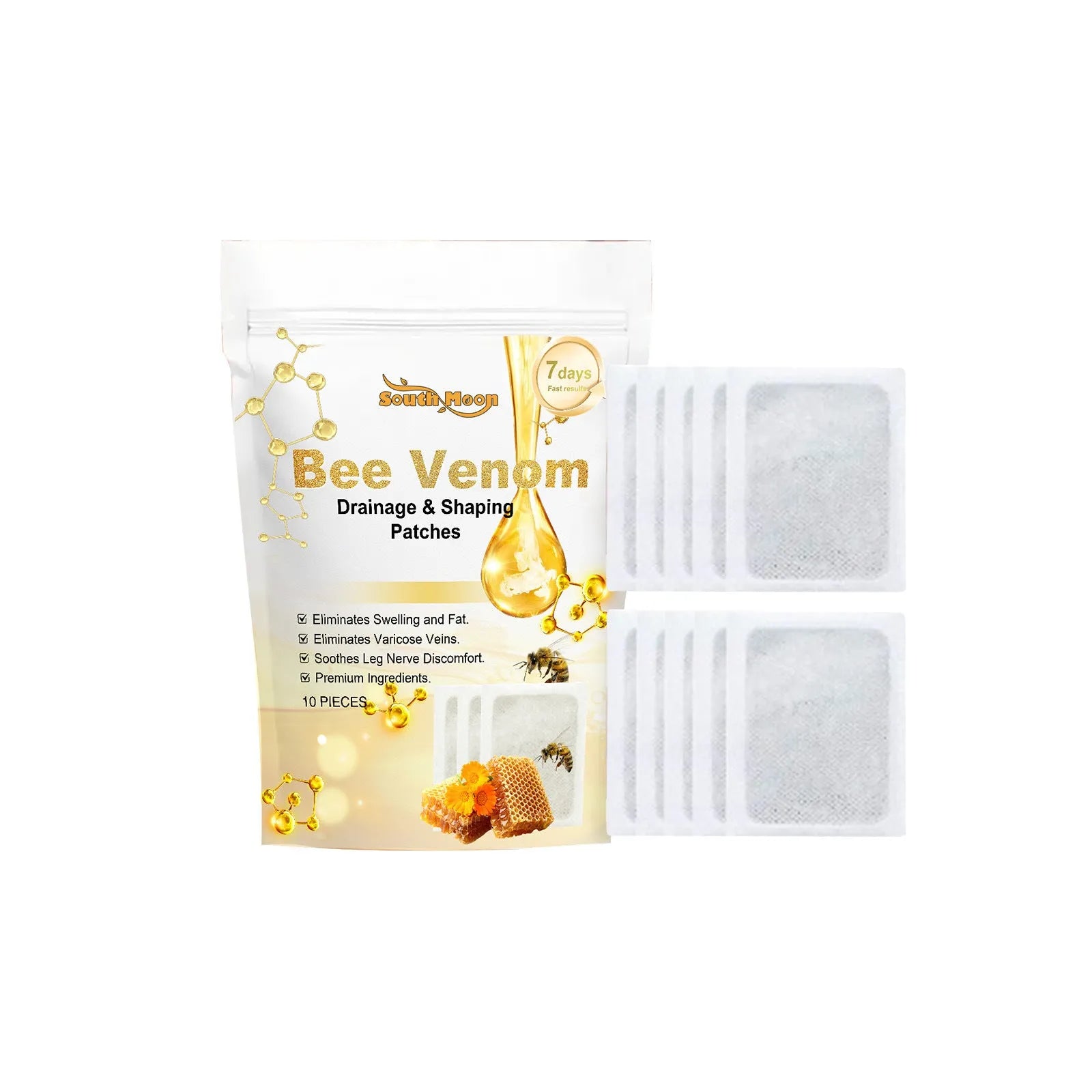 Pack of 10 slimming foot care patches with bee venom and mugwort ingredients