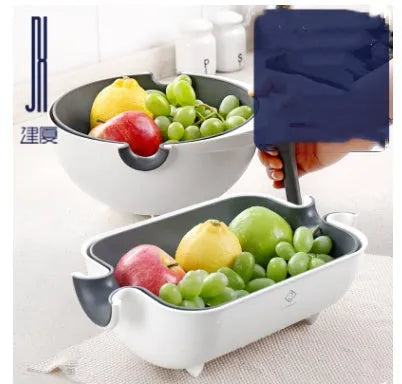 PP double drain basket bowl kitchen strainer for fruits and vegetables with fine filter holes and thick edge arc design