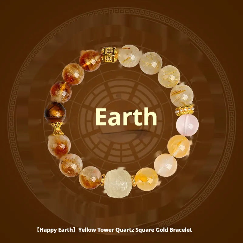 Natural crystal duobao five elements bracelet with round beads, unisex casual style, five colour options