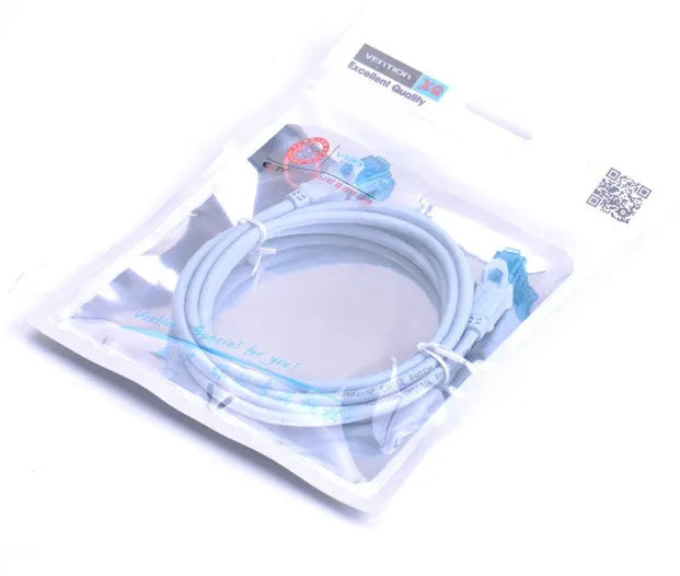 Ice blue Cat5e RJ45 Ethernet jumper cable with gold-plated connectors
