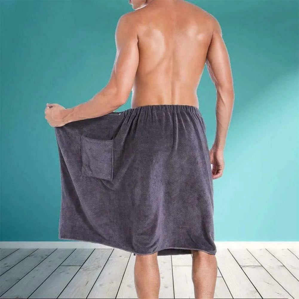 Men's bath towel bath skirt in quick-dry polyester blend, 70x140cm, available in grey