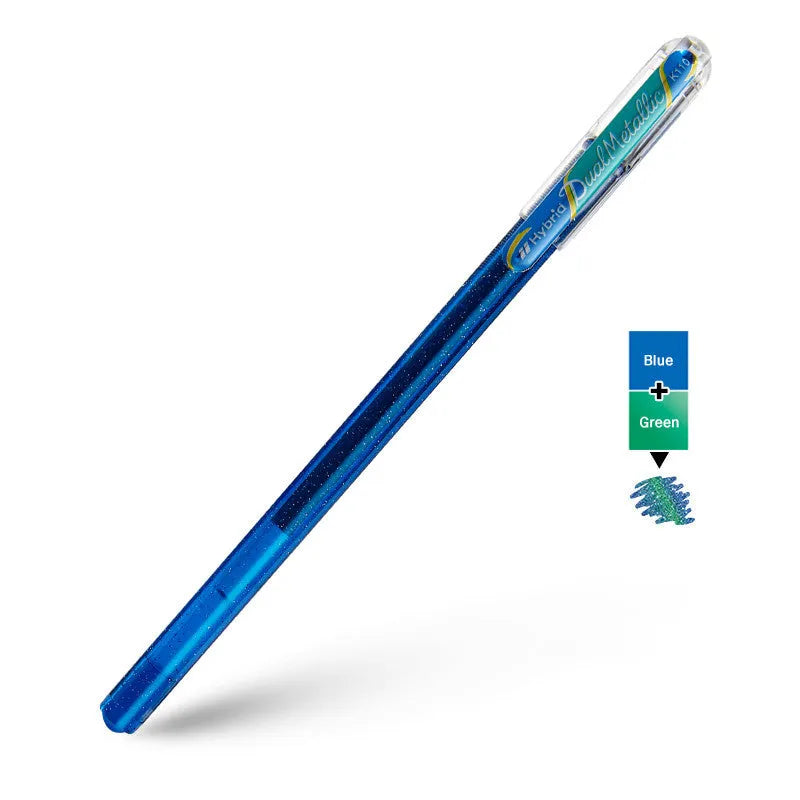 Flash K110 1.0mm gel pen with pearlescent glitter ink in eight colour options showing shimmer writing sample
