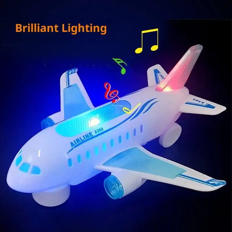 Children's luminous electric music air plane toy Q628-3 plastic 23cm battery-powered with flash and sound