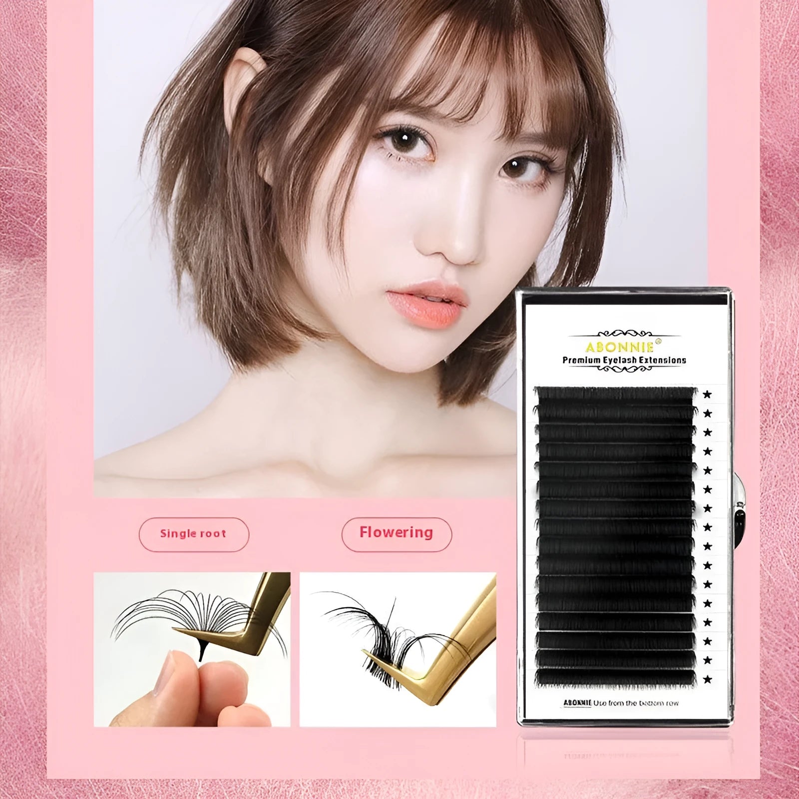 16-row dense false eyelashes made of mink hair in various lengths on a card.