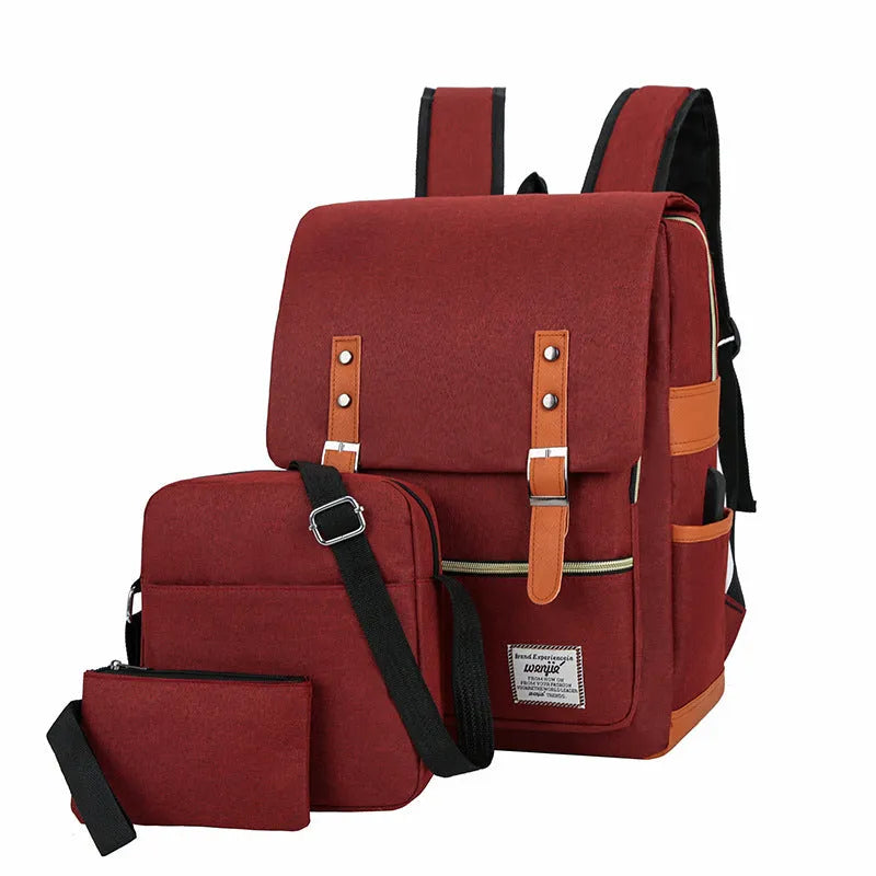 Three-piece business computer backpack in Oxford cloth with curved shoulder straps