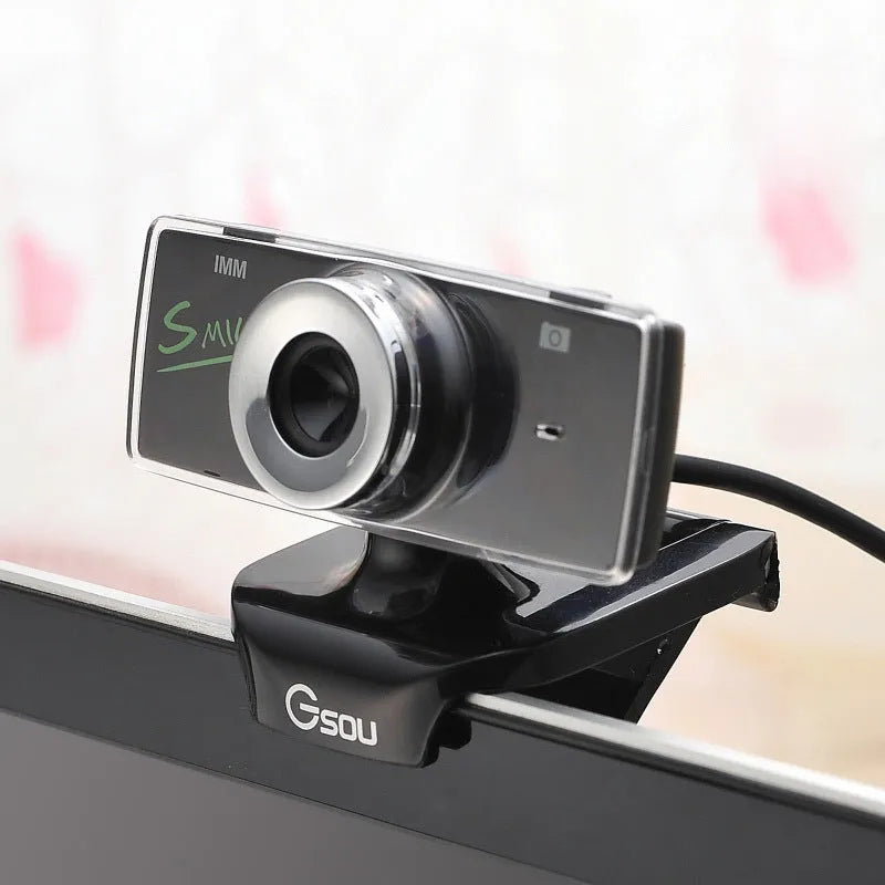 Black plastic HD computer camera with USB cable for notebooks, 13x13x8 cm
