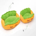 Hot dog shape pet kennel with PP cotton cushion, short plush fabric, non-slip bottom, sizes S and L