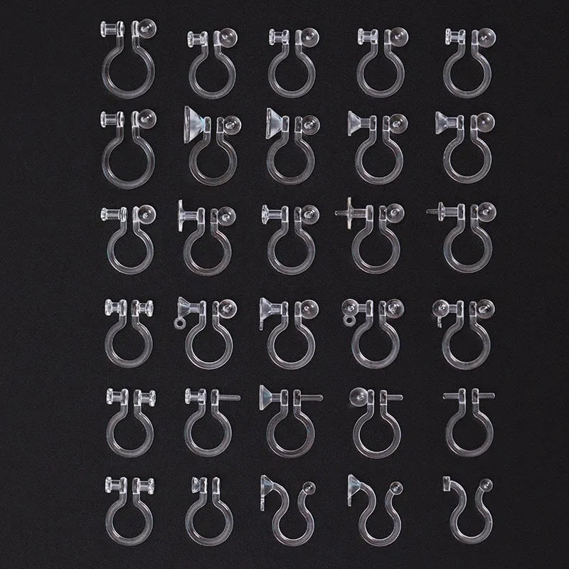 Transparent plastic resin U-shaped ear clip converter for turning ear studs into clip-on earrings, unisex
