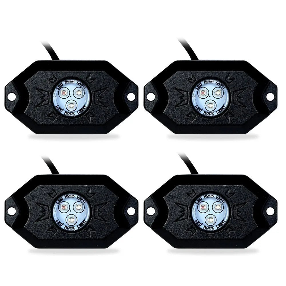 Eight-piece undercarriage LED atmosphere light set with RGB colours, die-cast aluminium housing, and CREE lamp beads for off-road vehicles