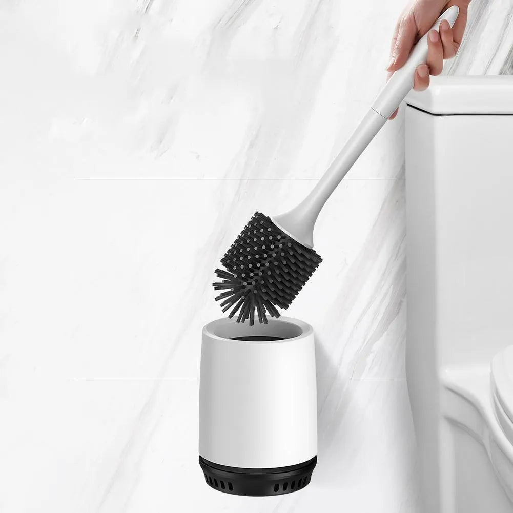Non-stick TPR toilet brush with PP handle and hollowed brush head, white and black, 41 cm tall
