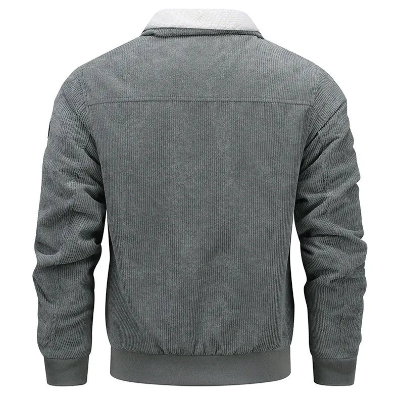 Men's winter lapel fleece jacket with pockets, windproof cotton coat in khaki, grey, and black, sizes M to 8XL