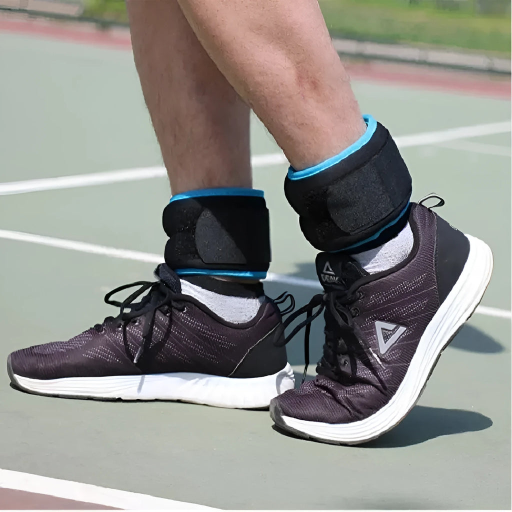 Steel sand weighted leggings for hands and legs, available in 1kg 2kg 3kg, colours black, black orange, black blue.
