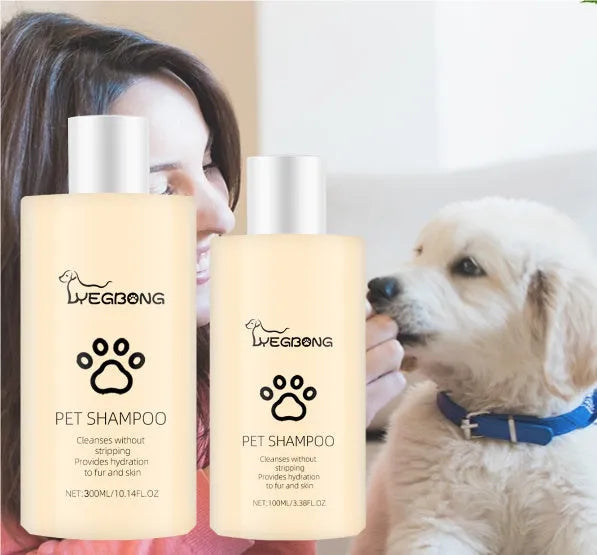 Mild and Clean pet shampoo bottle for dogs in 100ml and 300ml sizes