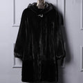 Women's black faux fur hooded coat for autumn and winter street fashion