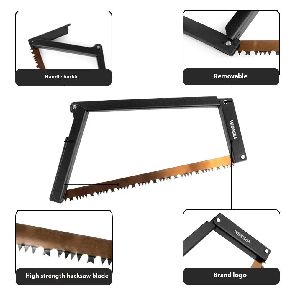 Black foldable outdoor survival saw with aluminum and PA66 nylon frame